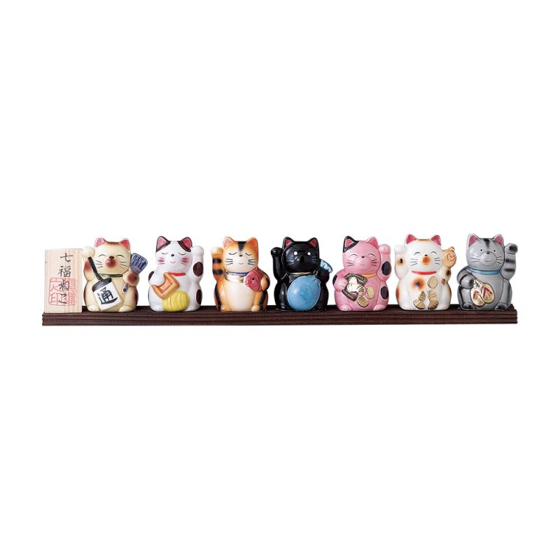 Set di 7 statuette di gatti su base - KOZO NEKO - 38 cm