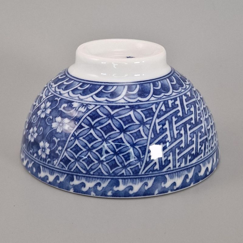 Japanische keramische Reisschale, NAMI SHONZUI, blaue Muster
