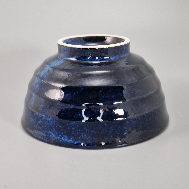 Small Japanese blue ceramic bowl with flower pattern - SOSHUN HANA BLUE - 15.7 cm