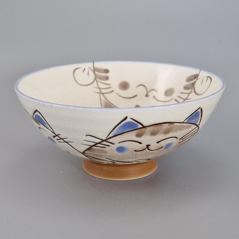 Japanese ceramic rice bowl, KOHIKI MIKE KERYÔ, chat