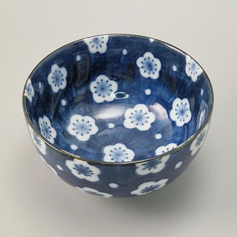 Bol de arroz japonés negro y azul - FUKUFUME - flores de ciruelo
