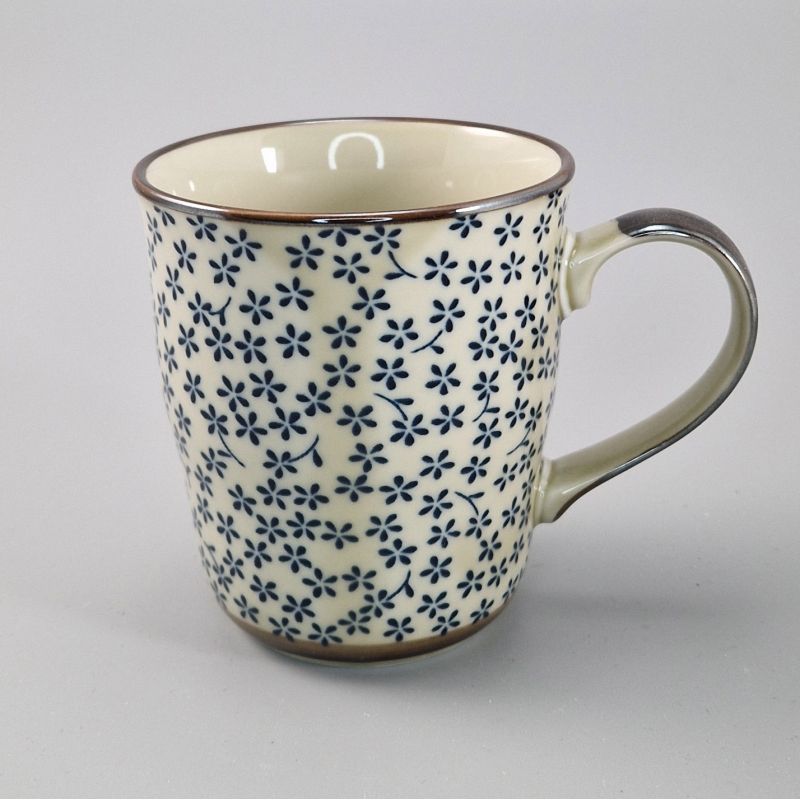 Taza de té de cerámica con asa, flores blancas y azules, MYAKAKBM