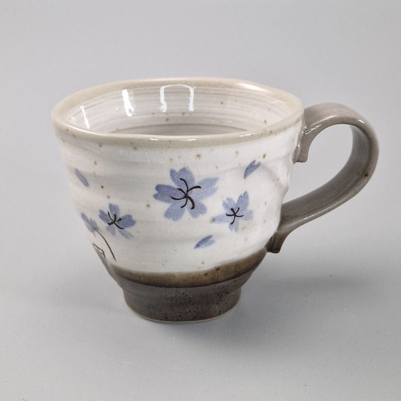 Japanischer Keramikbecher mit Griff, grauer und lila Sakura - SAKURA