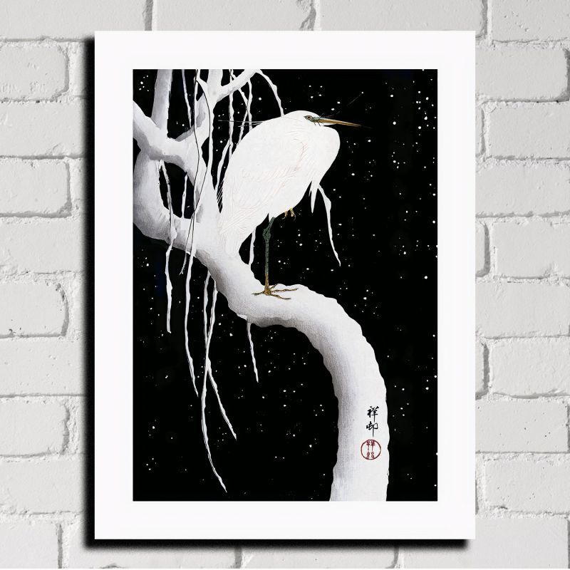 Japanese print, White Heron, OHARA KOSON