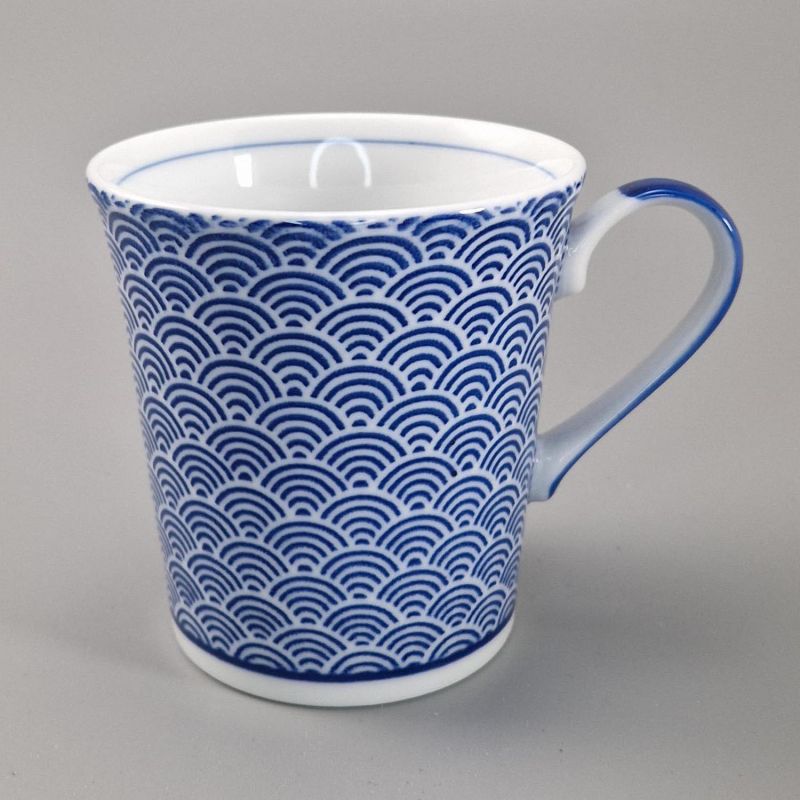 japanische mug Teetasse aus blaue keramik, SEIGAIHA wellen