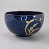Japanese ceramic donburi bowl, blue, golden circular pattern - KOGANE NO SHIZEN