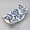Assiette japonaise rectangulaire, blanc motifs bleus, KARAKUSA