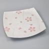 Japanese square ceramic plate, white with silver reflections - SHIRUBA SAKURA