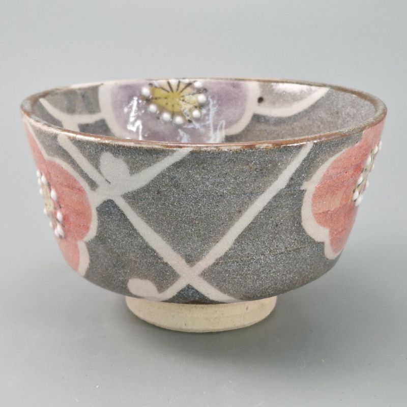 Ciotola per cerimonia del tè giapponese - chawan, SAKURA, grigia e rosa