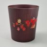 Japanese tea cup in dark natsume wood with gold and silver lacquered maple leaves pattern, MAKIE MOMIJI