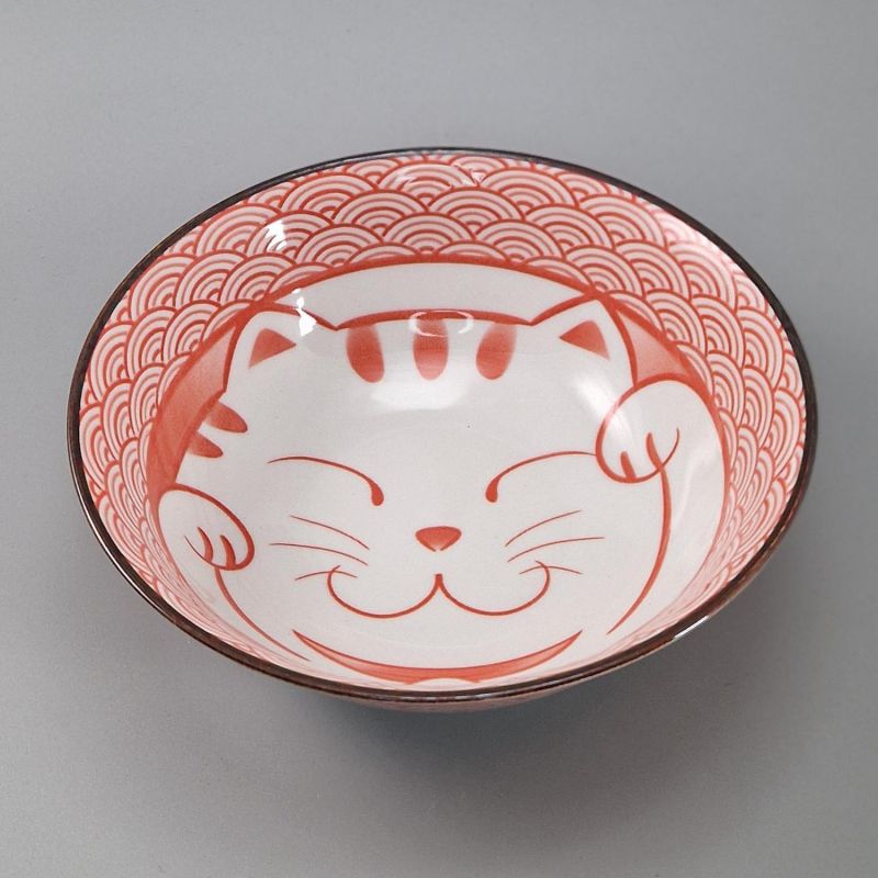 Ciotola di ramen in ceramica giapponese - AO MANEKINEKO - motivo di gatto