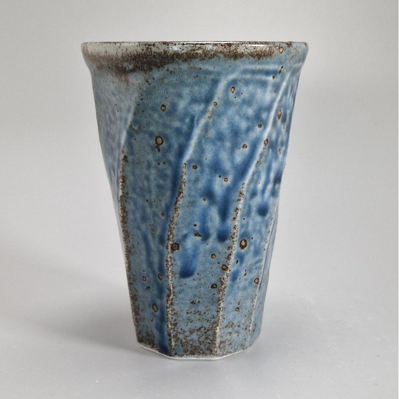 Japanese ceramic mazagran, blue, rotating lines - GYO