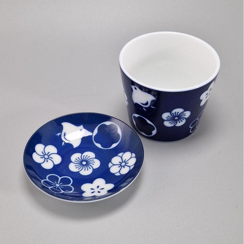 Keramische Teetasse mit Untertasse, Blau und Blumen - HANA CHIDORI