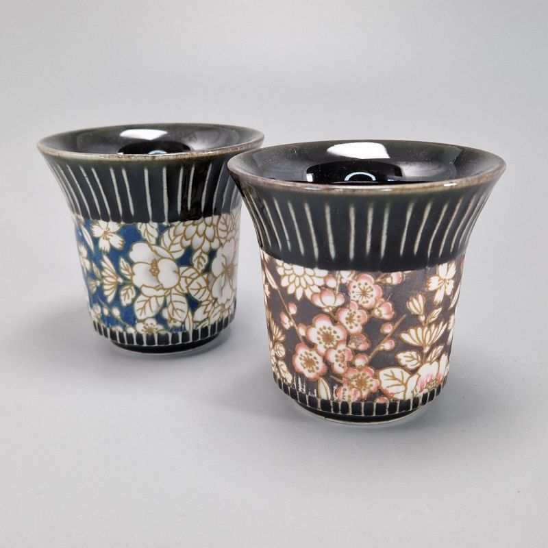 Set of 2 black ceramic Japanese cups - HANA PATTA