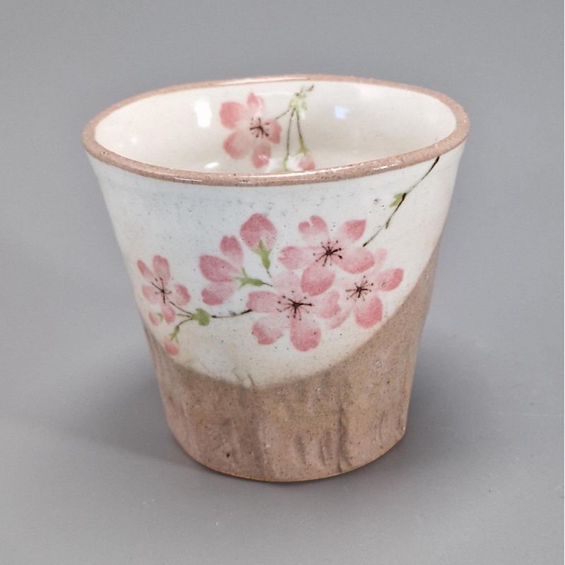 Tasse à thé japonaise en céramique évasée, beige et marron - SAKURA