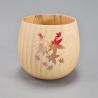 Japanese natsume wooden tea cup with maple leaf pattern, MOMIJI 1