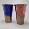 Duo aus hohen japanischen Teetassen aus lila und roter Keramik - DO