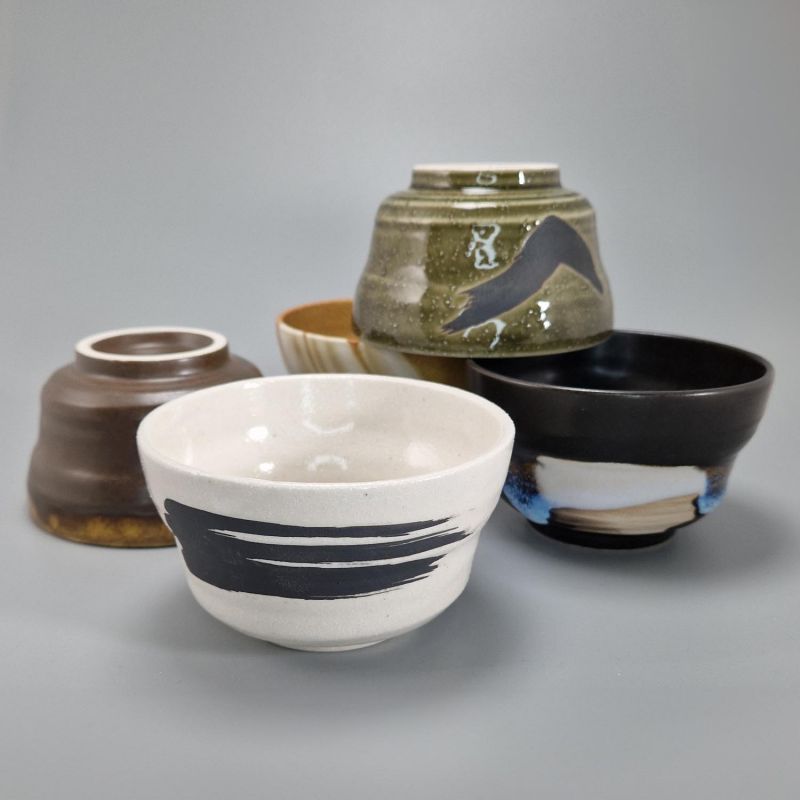 japanese 5 ceramic bowls set RAKU KAMA AN IPPUKU, 5 colors
