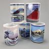 five octogonal teacups set with 5 differents fujisan pictures white FUJI-GARA