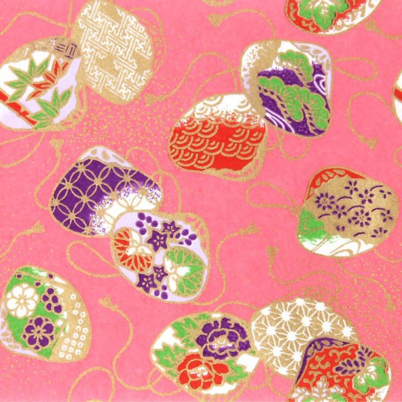 grande foglio di carta giapponese, rosa, YUZEN WASHI, conchiglie abbinate.