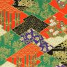 großes Blatt japanisches Papier, YUZEN WASHI, rot, Namono-Saki mit zerknitterter Kiefernrinde und Wasserkastanien