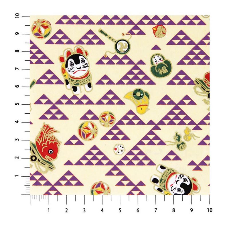 Hoja de papel japonés, YUZEN WASHI, Patrón de escalas con juguetes, violeta