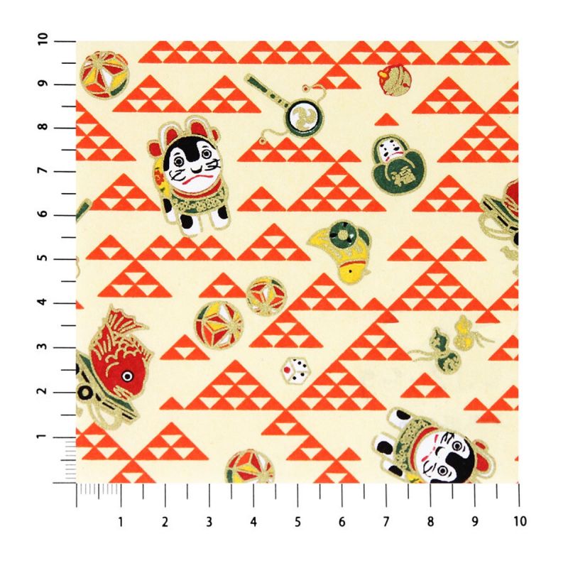 foglio di carta giapponese, YUZEN WASHI, motivo in scala con giocattoli, rosso