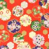 feuille papier japonais, YUZEN WASHI, rouge, Quatre saisons de fleurs avec des motifs de flocons de neige