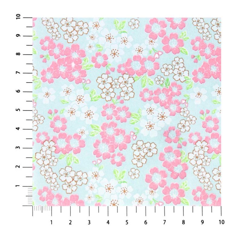 large sheet of Japanese paper, YUZEN WASHI, sky blue, cherry blossoms in full bloom, small