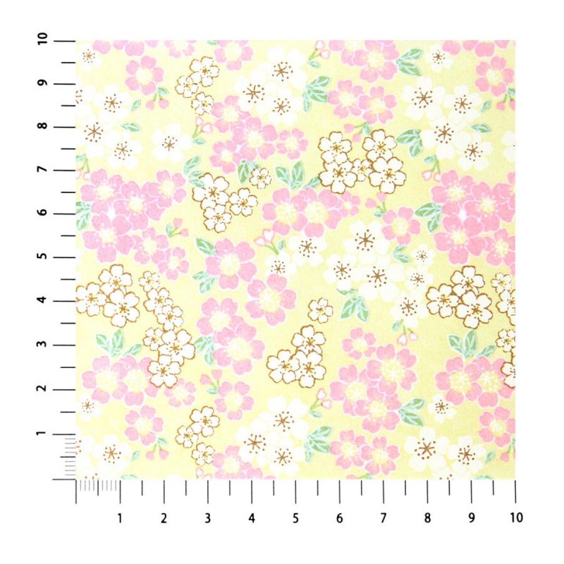 large sheet of Japanese paper, YUZEN WASHI, yellow, Cherry blossoms in full bloom, small