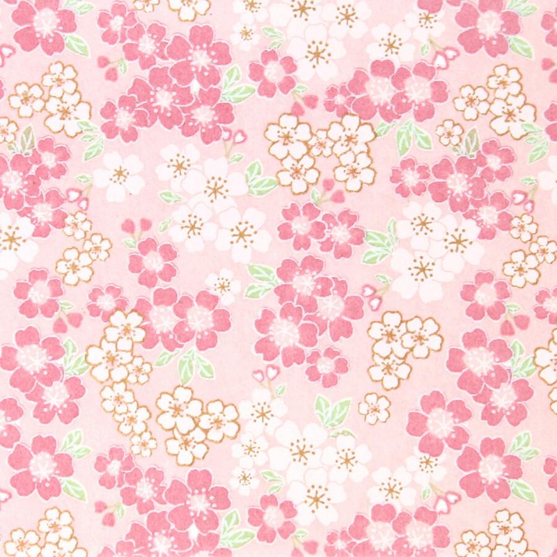 large sheet of Japanese paper, YUZEN WASHI, pink, cherry blossoms in full bloom, small