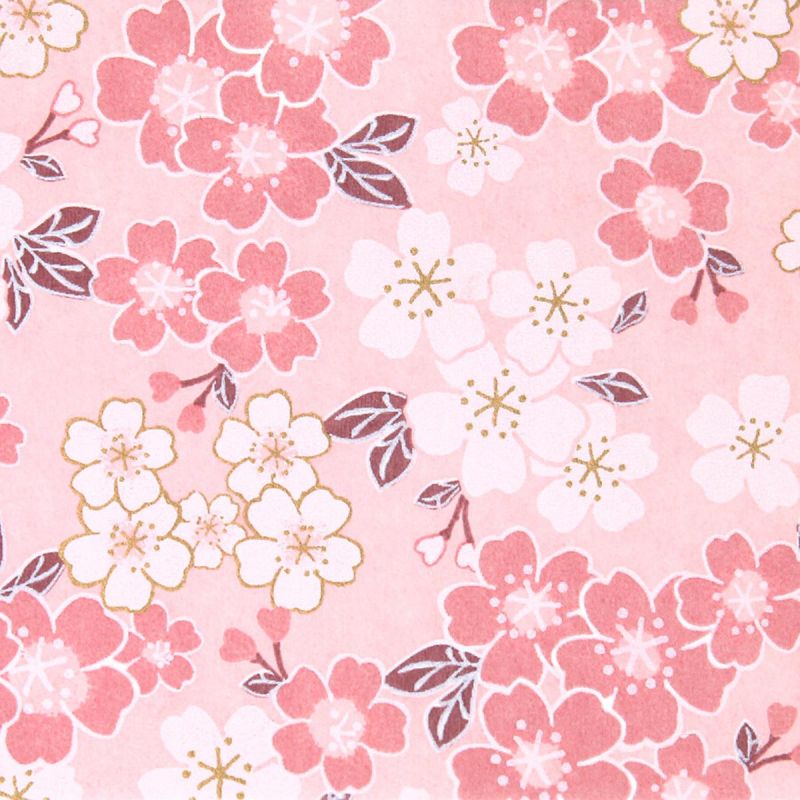 hoja grande de papel japonés, YUZEN WASHI, rosa, flores de cerezo en plena floración