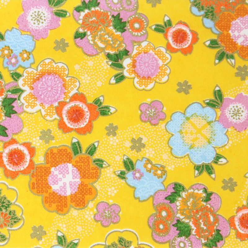large sheet of Japanese paper, YUZEN WASHI, yellow, Classic flower pattern