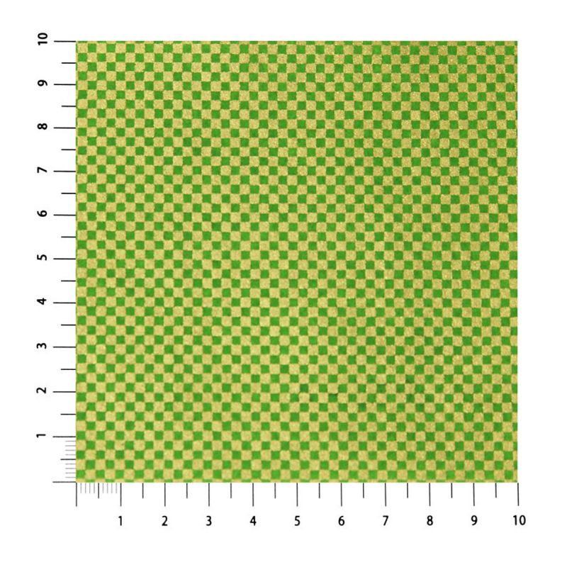 large sheet of Japanese paper, YUZEN WASHI, green/gold, Checkered pattern