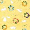 grande feuille papier japonais, YUZEN WASHI, jaune, motif lapin et fleur.