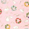 grande foglio di carta giapponese, YUZEN WASHI, rosa, coniglio e motivo floreale.