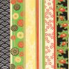 grande feuille papier japonais, YUZEN WASHI, noir, Quatre saisons de fleurs sur motif rayé
