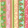 grande feuille papier japonais, YUZEN WASHI, turquoise, Quatre saisons de fleurs sur motif rayé