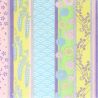 grande feuille papier japonais, YUZEN WASHI, turquoise et violet, Quatre saisons de fleurs sur motif rayé