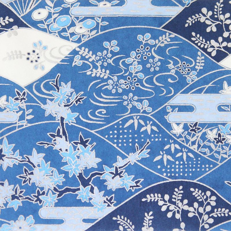 large sheet of Japanese paper, YUZEN WASHI, blue, Tohzan, Distant mountains in autumn