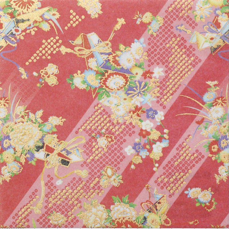 hoja de papel japonés, YUZEN WASHI, rojo, ramo de flores Yoi kaori