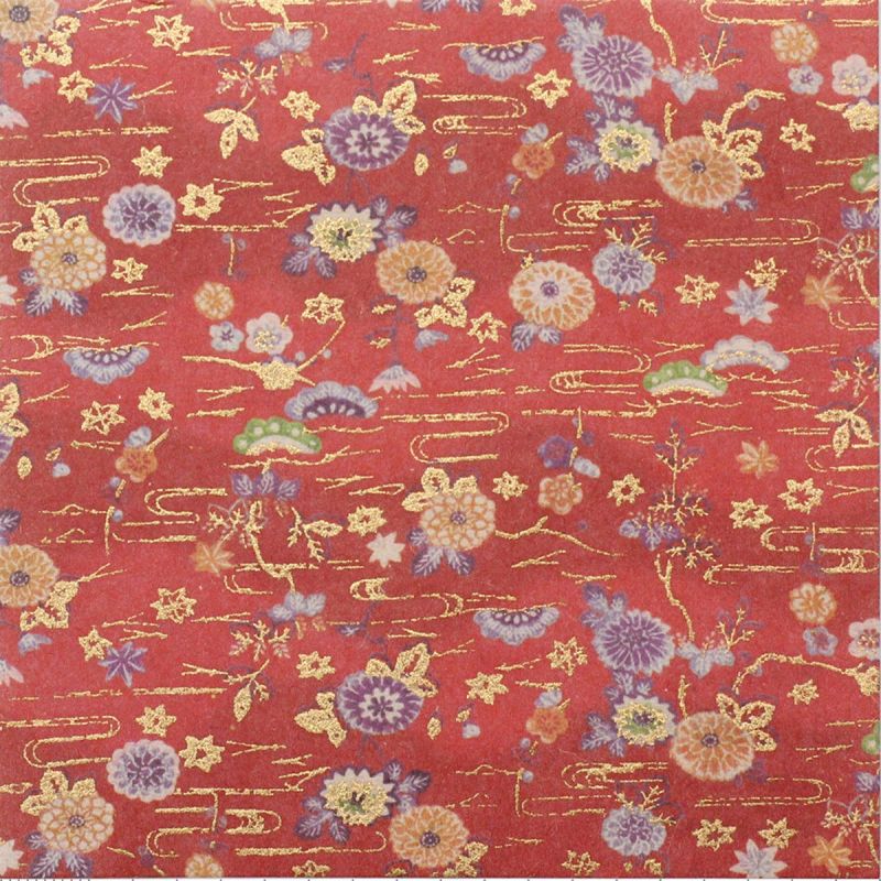 Hoja de papel japonés, YUZEN WASHI, rojo, Hana Matsu