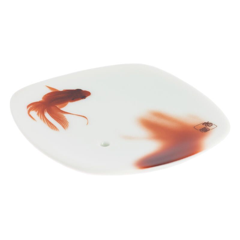 Porta incenso giapponese quadrato in ceramica, YUME KINGYO, pesce rosso