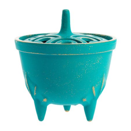 Japanese cast iron incense burner, IWACHU NAMI, blue wave