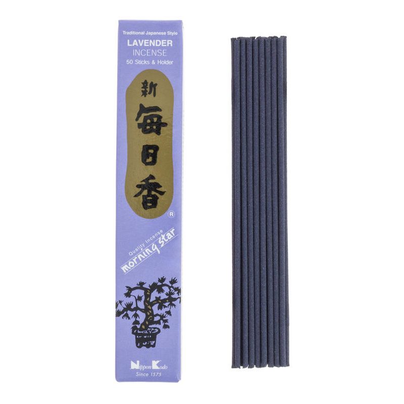 Boîte 50 bâtons d'encens japonais avec son support en céramique, MORNING STAR LAVENDER, parfum lavande