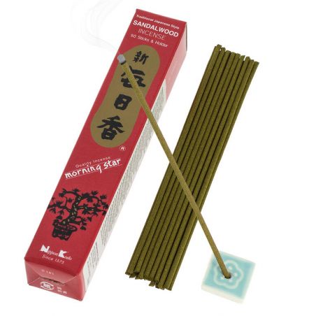 Box of 50 Japanese incense sticks, MORNING STAR SANDALWOOD, sandalwood scent