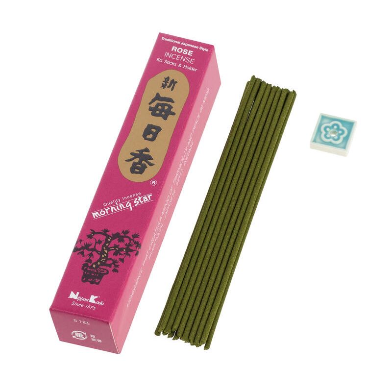 Box of 50 Japanese incense sticks, MORNING STAR ROSE, rose fragrance