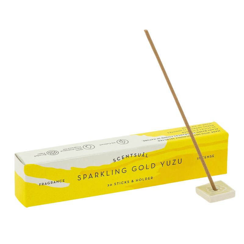 Box of 30 incense sticks with incense holder, SCENTSUAL SPARKLING GOLD YUZU, Lemon Yuzu