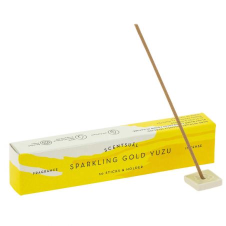 Box of 30 incense sticks with incense holder, SCENTSUAL SPARKLING GOLD YUZU, Lemon Yuzu