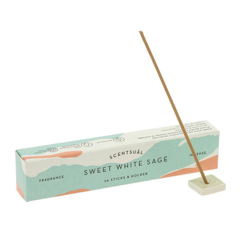 Box of 30 incense sticks with incense holder, SCENTSUAL SWEET WHITE SAGE, White sage